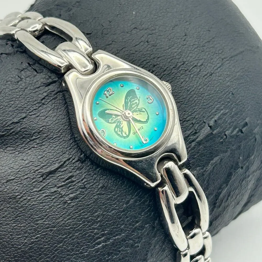 White Stag Butterfly Dial Silver-tone Women’s Quartz Watch Working New Battery